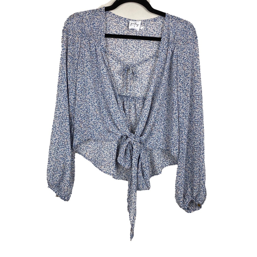 Princess Polly Blue Floral Tie Up Wrap Blouse